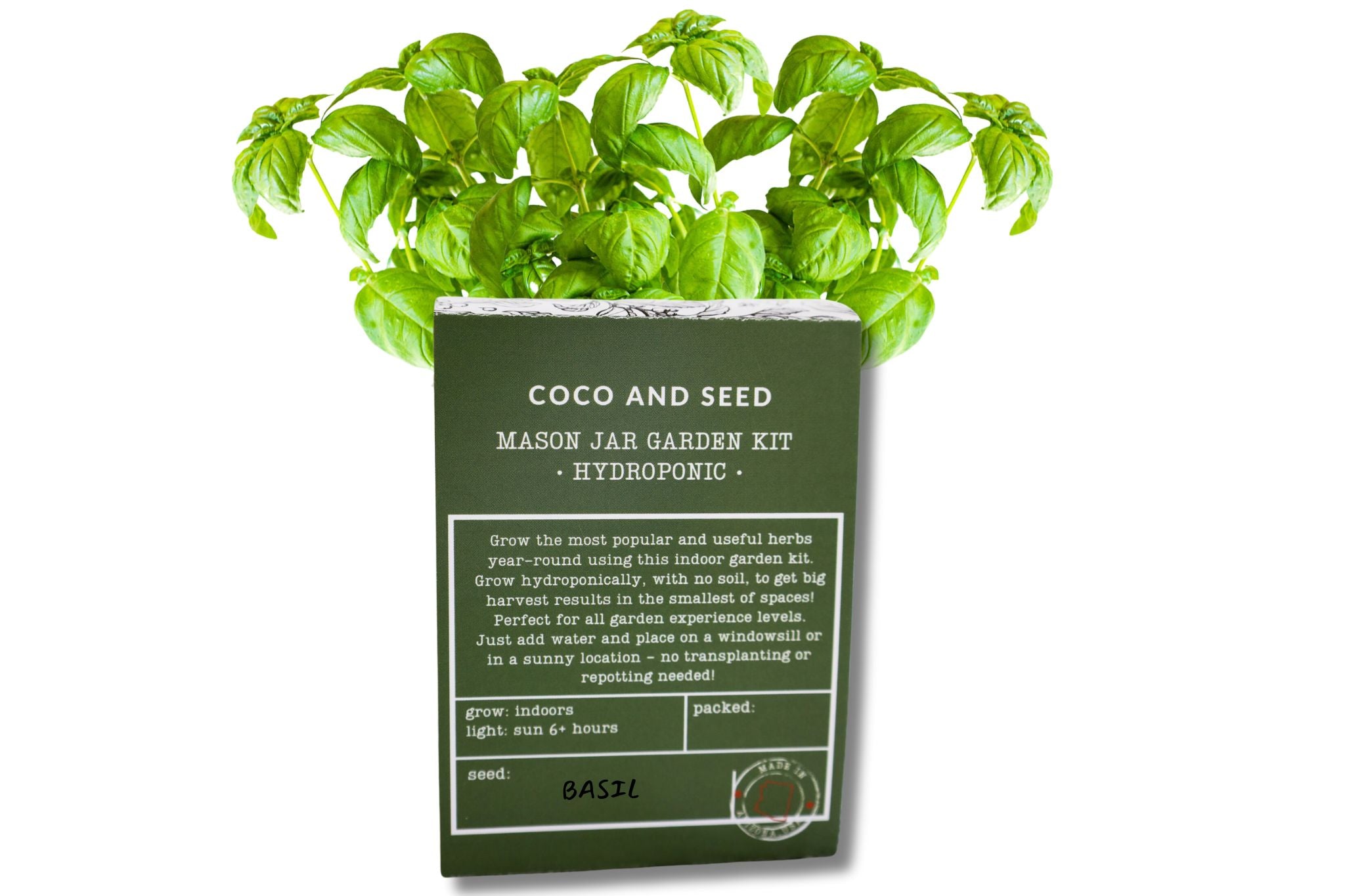 Basil Hydroponic Mason Jar Garden Kit Coco and Seed