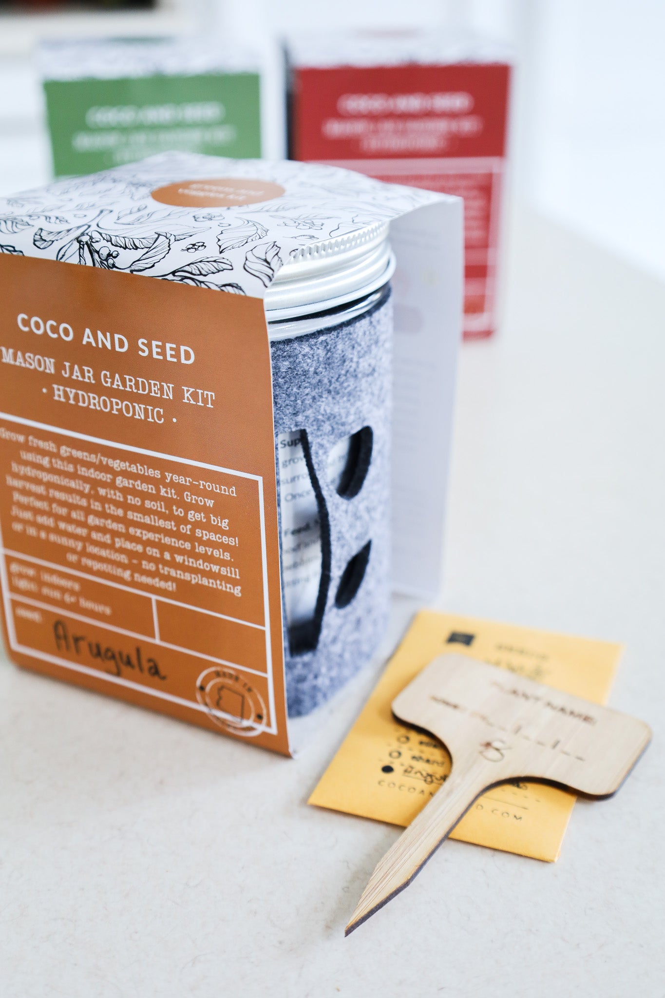 coco and seed packaging for arugula kit